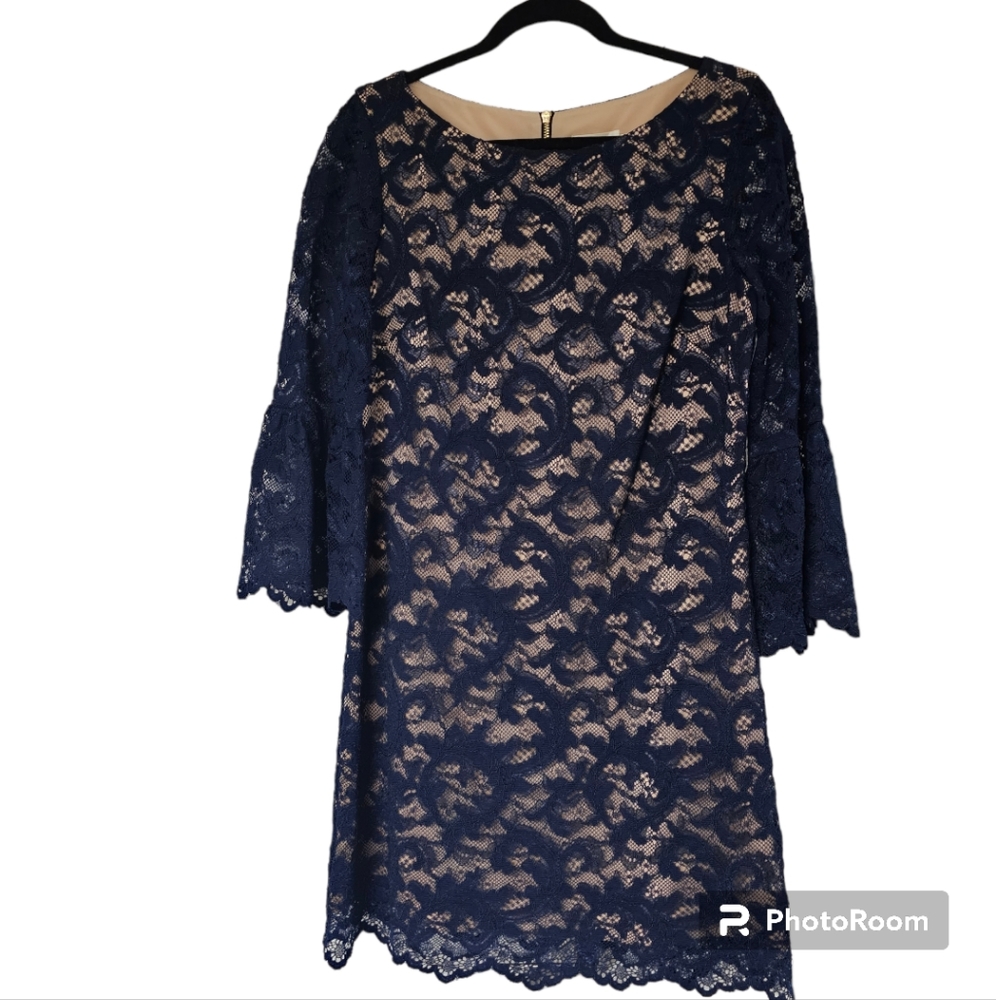 Eliza J Dress Womens 3/4 Bell Sleeves Lace Lined Scallop Edge US10